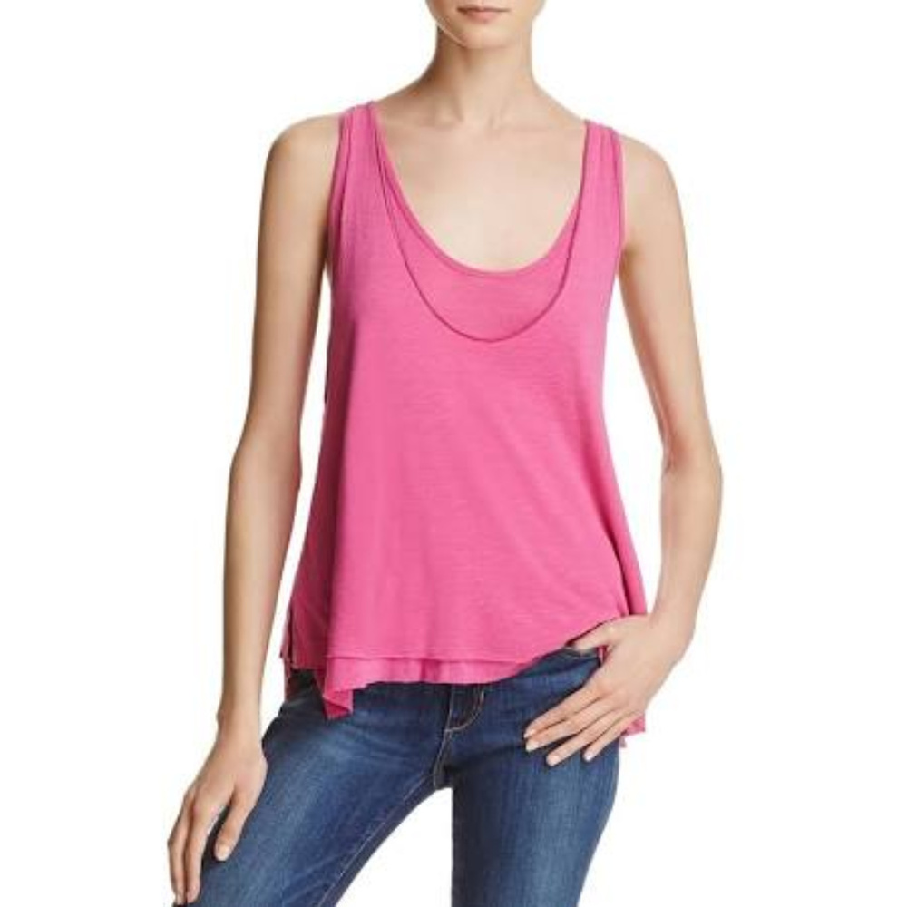 Free People Karmen Layered Racerback Tank Top Women Small Pink New Linen Blend - Picture 2 of 8